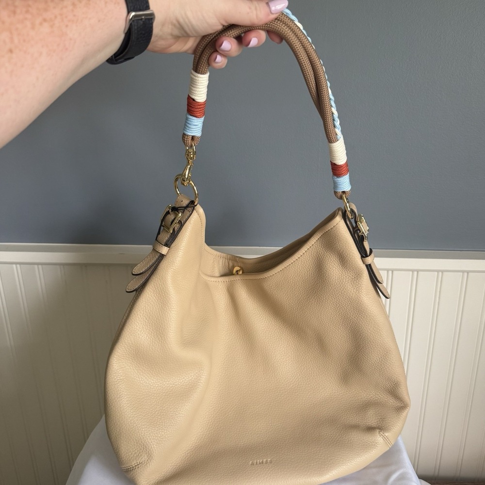 Aimee Kestenberg Highline Crescent Hobo Bag Purse Driftwood Tan Leather Rope